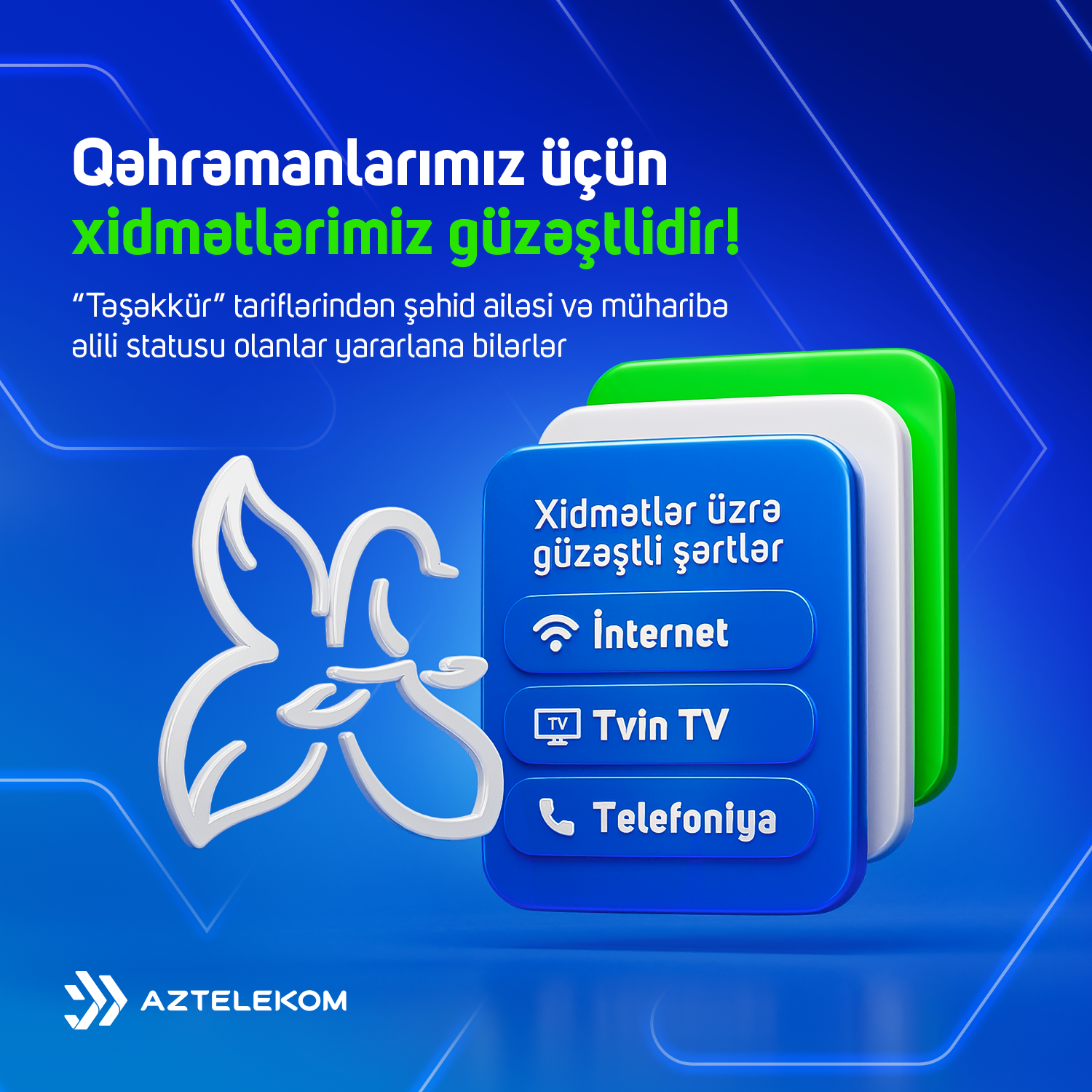 “Aztelekom” şəhid ailələri və müharibə əlilləri üçün internet xidmətlərini xüsusi güzəştlə təklif edir